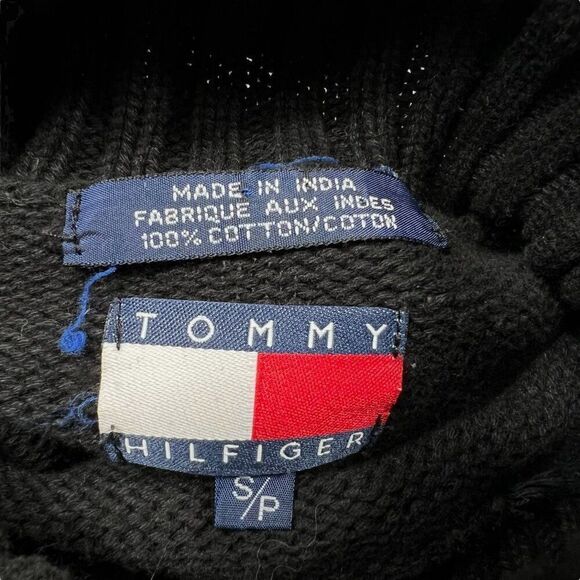 Vintage Y2K Tommy Hilfiger Women Embroidered Crest Turtleneck Sweater Black Sz S - Picture 5 of 9